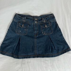 SOLD Denim Pleated & Rhinestone Skirt